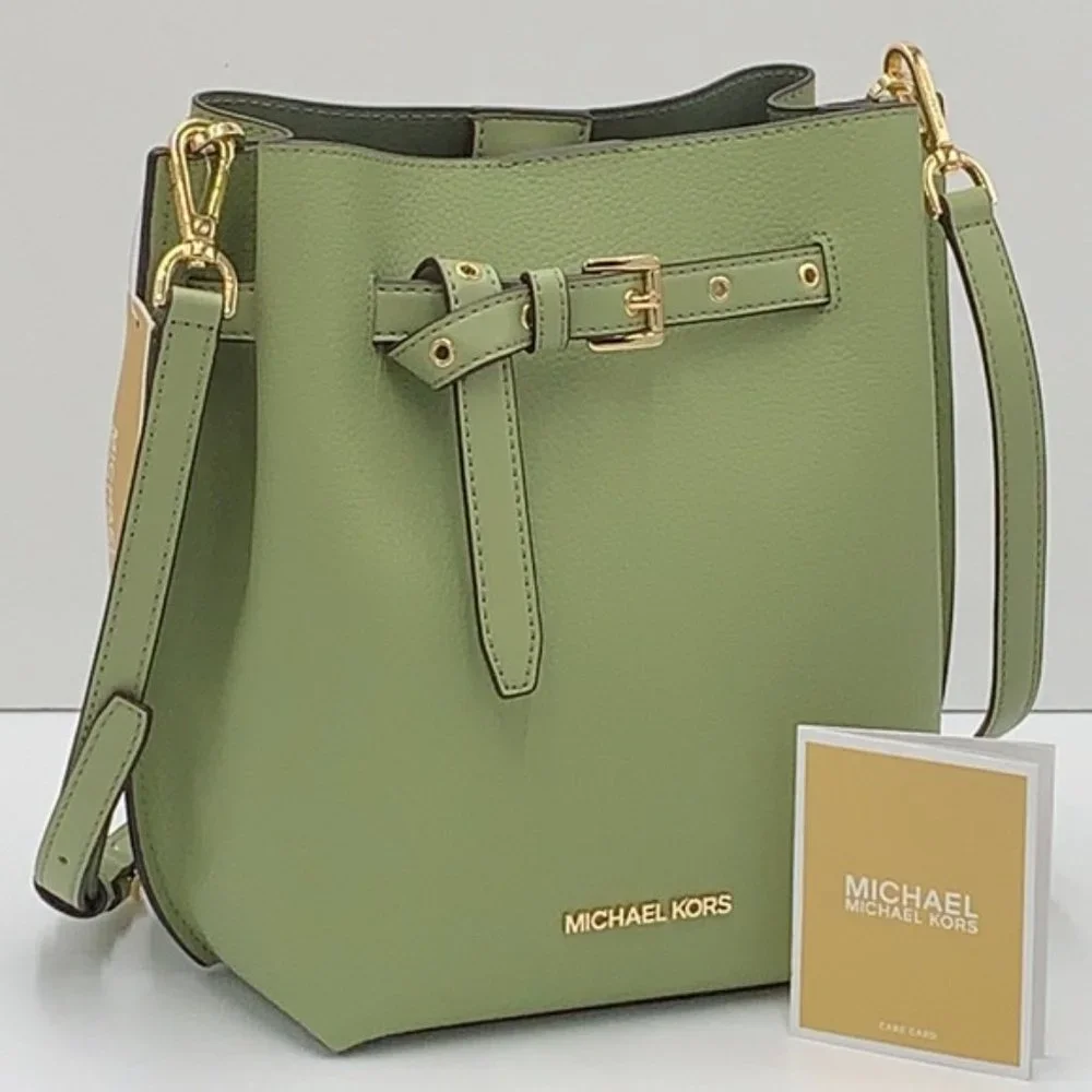 Michael Kors Emilia Small Bucket Bag Messenger Leather Light Sage - Picture 6 of 16